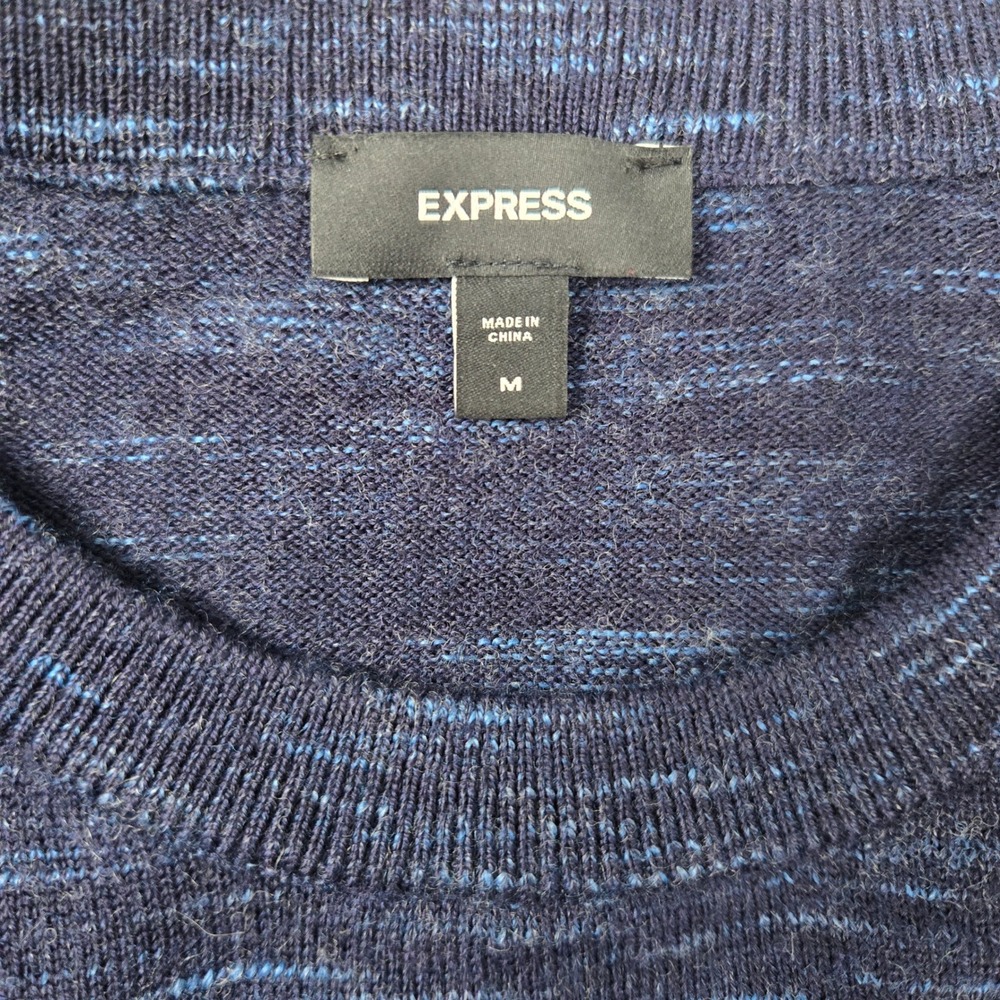 Express Mens Blue Space Dye 100% Extra Fine Merino Wool Crewneck Sweater Medium - Picture 5 of 7